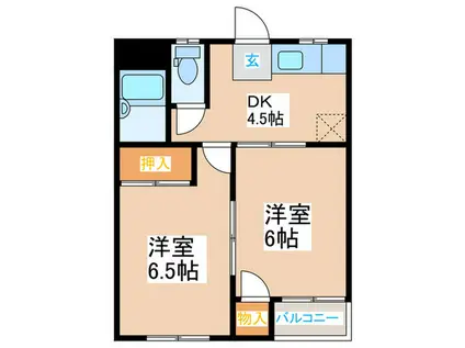 ハイツプリズムB棟(2DK/2階)の間取り写真