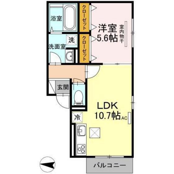 セシールカニハラ(1LDK/1階)の間取り写真