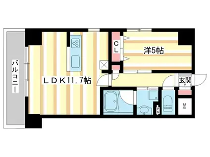 SOLE CEDAR西大寺(1LDK/4階)の間取り写真