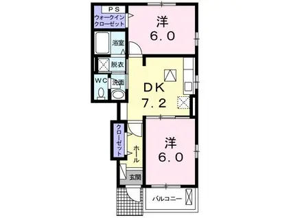 グランデ アクア ヴィラD(2DK/1階)の間取り写真