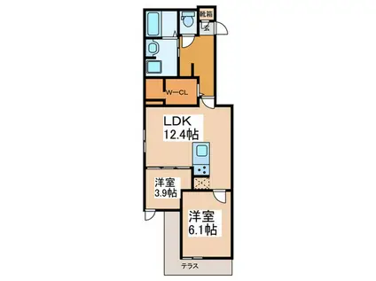 D-ROOM瓜破サウス(2LDK/1階)の間取り写真