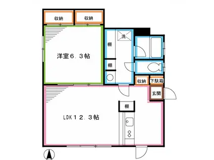 ＪＲ中央線 三鷹駅 徒歩6分 2階建 築16年(1LDK/1階)の間取り写真