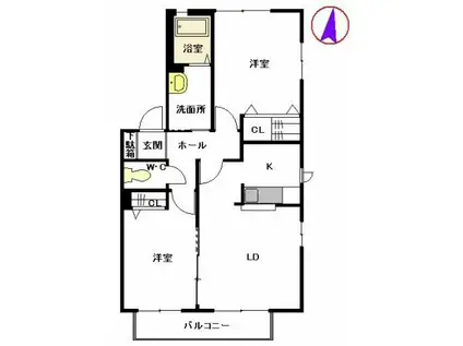 セピアコート II棟(2LDK/2階)の間取り写真