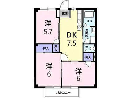 オーキッドSANO・B(3DK/2階)の間取り写真