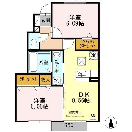 プランドールかがり(2DK/1階)の間取り写真