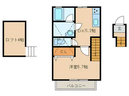 プランドール福間駅前(1DK/2階)の間取り写真
