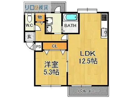 ヴューテラス売布III(1LDK/2階)の間取り写真