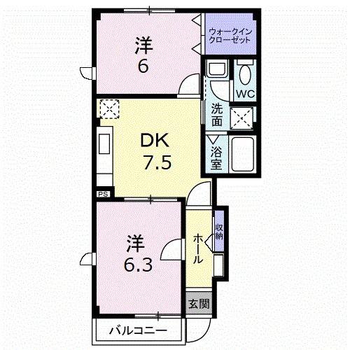 サンライズK3A(2DK/1階)の間取り写真