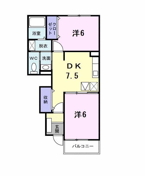 ブランプレジールA棟(2DK/1階)の間取り写真