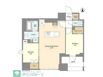 ドゥーエ府中I(2LDK/11階)の間取り写真