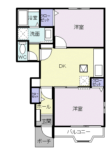 エクセランB(2DK/1階)の間取り写真