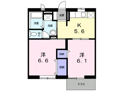 ベルメイユB(2K/1階)の間取り写真