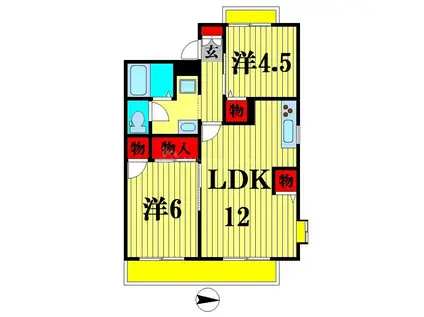グランディール(2LDK/1階)の間取り写真