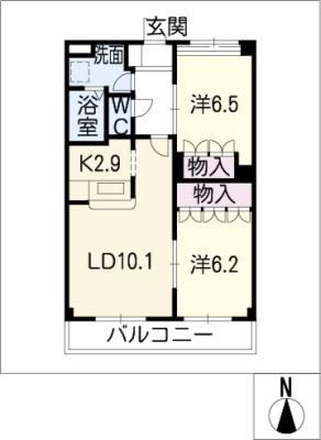 ウィステリア ドゥオ(2LDK/1階)の間取り写真