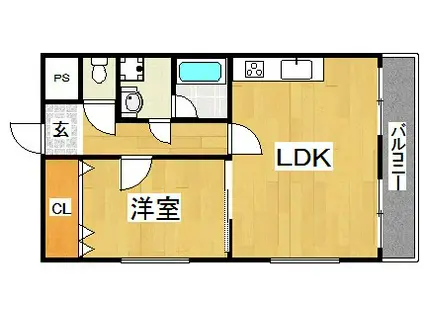 ハイライズ仙水(1LDK/3階)の間取り写真