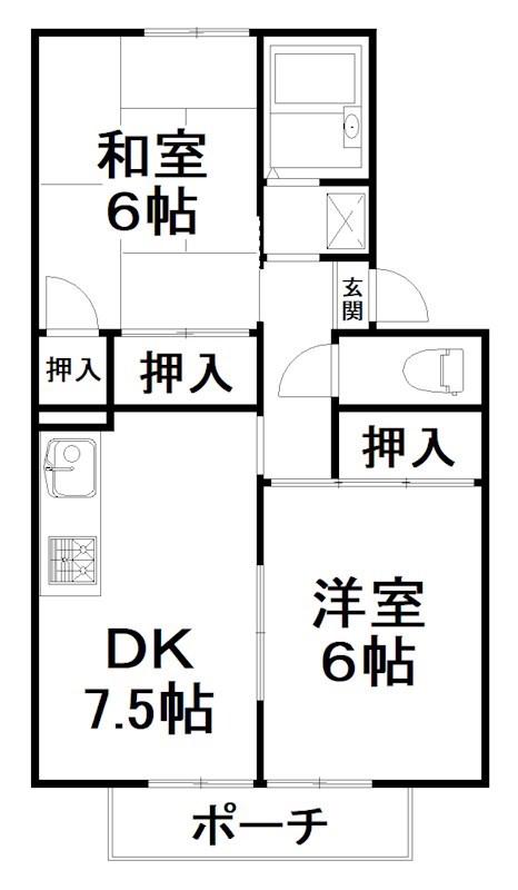 バニラハイツ(2DK/1階)の間取り写真