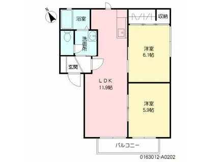 ディアス大原 (2LDK/2階)の間取り写真