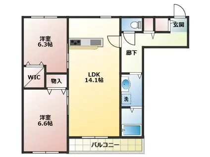 K&Yみやまち(2LDK/3階)の間取り写真