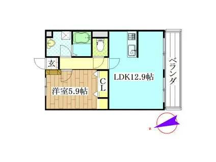 HAPI LIEN 鷹尾の杜(1LDK/1階)の間取り写真