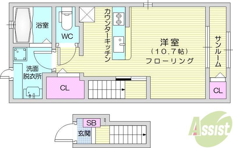 シャルマンコート(1K/2階)の間取り写真