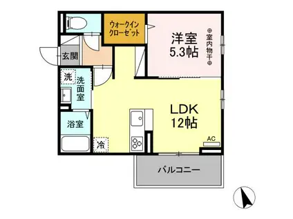 DーROOM清水新居II(1LDK/3階)の間取り写真