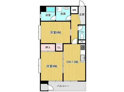 サンホワイト高宮(2DK/7階)の間取り写真