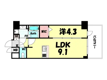 PRESSANCE神戸セレスティア(1LDK/15階)の間取り写真
