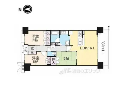 京都桂川つむぎの街マークスクエア(3LDK/9階)の間取り写真