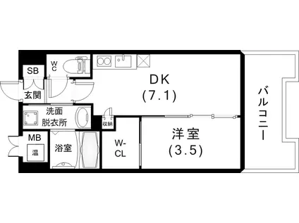 セレニテ三宮プリエ(1DK/3階)の間取り写真