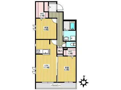 ひかりウィステリア(2LDK/2階)の間取り写真