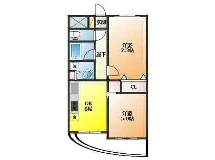 メゾン・ド・櫛引(2DK/1階)の間取り写真