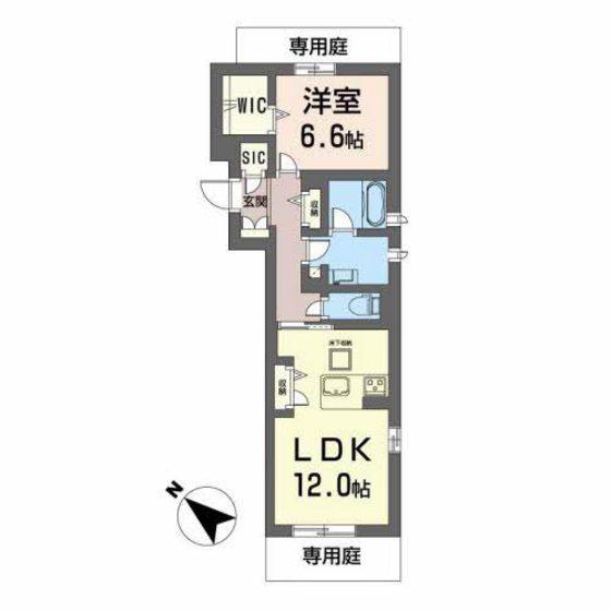グランエス長束(1LDK/1階)の間取り写真