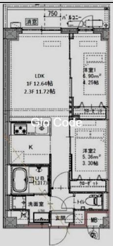 ジェノヴィア六町(2LDK/3階)の間取り写真
