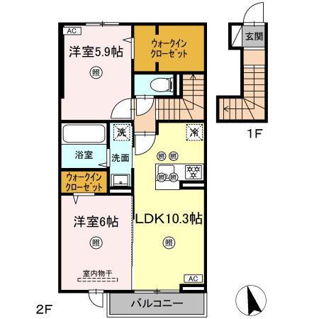 RION(2LDK/2階)の間取り写真