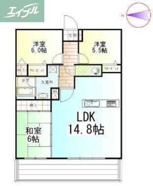 ファミール伊島(3LDK/5階)の間取り写真