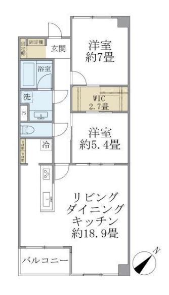 グランマルジュ市ヶ谷(2LDK/1階)の間取り写真