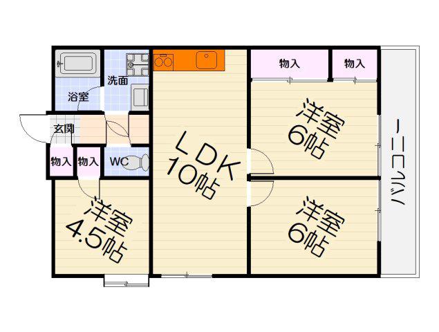 マイネハイマート深井(3LDK/4階)の間取り写真