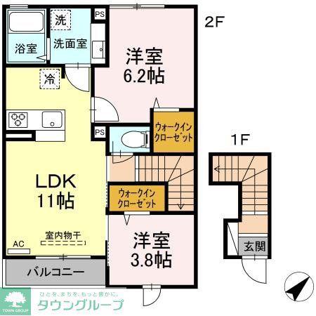 エクセリア上石原(2LDK/2階)の間取り写真