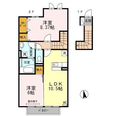 コーナス(2LDK/2階)の間取り写真