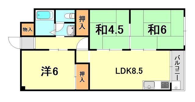 夢野ハイタウン1号棟(3DK/5階)の間取り写真