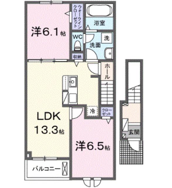 クレメント岩出D(1LDK/2階)の間取り写真