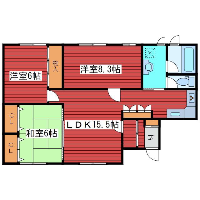 クレール月寒東(3LDK/1階)の間取り写真
