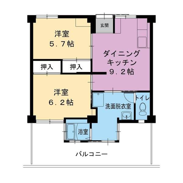 ビレッジハウス私部6号棟(2LDK/1階)の間取り写真