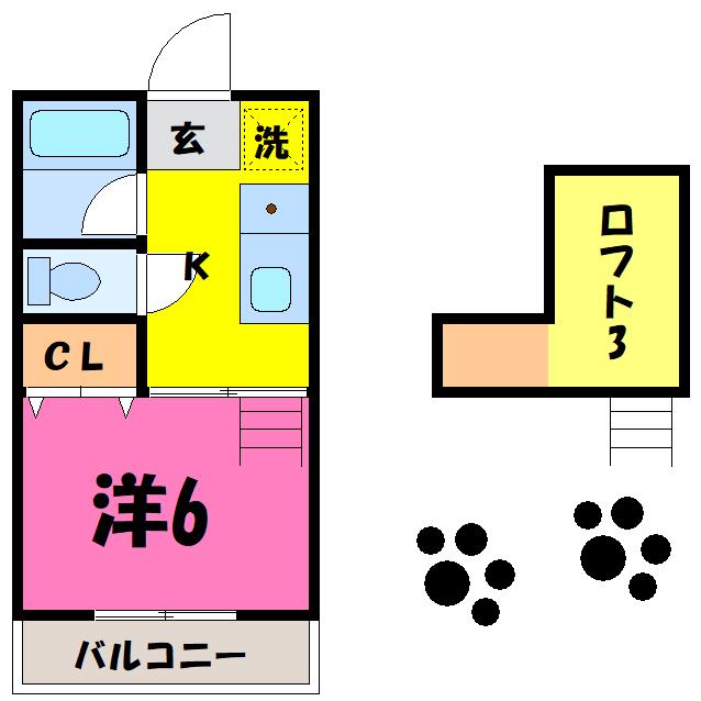 スカイウィング大里A・B(1K/3階)の間取り写真