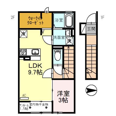 キキョウK.TツバキK.T キキョウK.T(1LDK/2階)の間取り写真