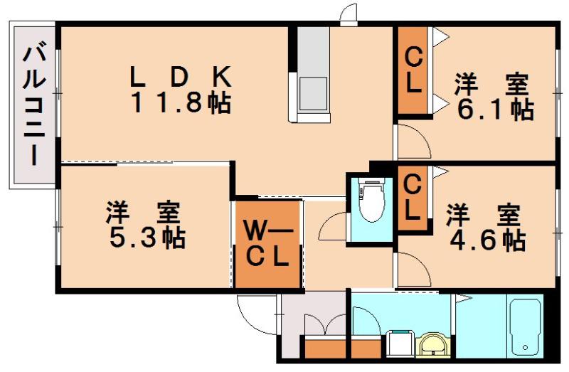 シャトーグレイスB棟(3LDK/2階)の間取り写真