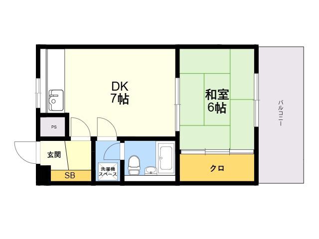 ダイアパレス西公園(1DK/6階)の間取り写真