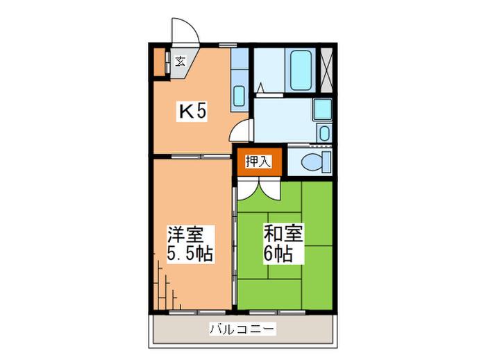 マンション来夢来人(2K/2階)の間取り写真