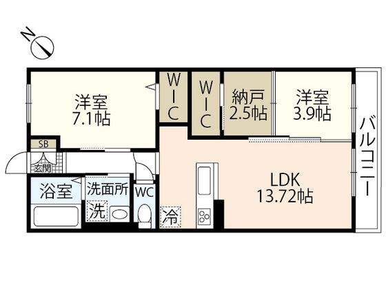 マイプレイス庚午(2LDK/3階)の間取り写真