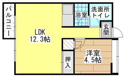 MOON中原東(1LDK/3階)の間取り写真